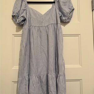 H&M Light Blue and White Striped Top
